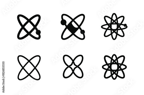 Planetary Orbits Icons. Planetary orbits. Icon set. Set Logo of planetary orbits: atom-like orbit structure. harmonious logo variations of the same emblematic