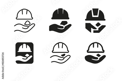 Disaster Recovery Icons. Assisting at disaster recovery sites and debris removal. Icon set. Set Logo of assisting at disaster recovery sites and debris
