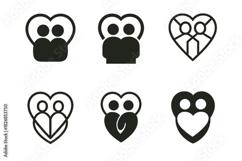 Harmonious Emblem Variations. Inspiration through moments of deep emotional connection. Icon set. Set Logo of emotional inspiration: unified aura. harmonious