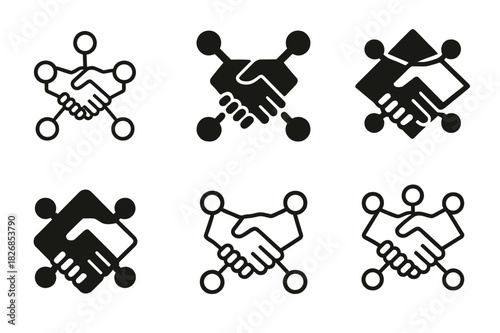 Business Networking Logos. Business Networking. Icon set. Set Logo of Business Networking: handshake connection. harmonious logo variations of the same