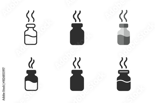 Aromatherapy Icon Set. Aromatherapy. Icon set. Set Logo of aromatherapy: essential oil bottle with vapor. harmonious logo variations of the same emblematic