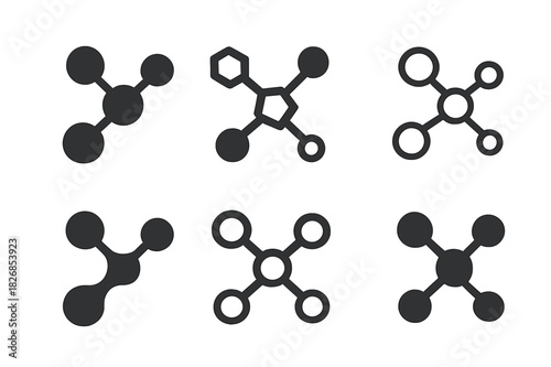 Molecule Logo Variations. Molecules. Icon set. Set Logo of molecules: chemical network diagram. harmonious logo variations of the same emblematic concept, each