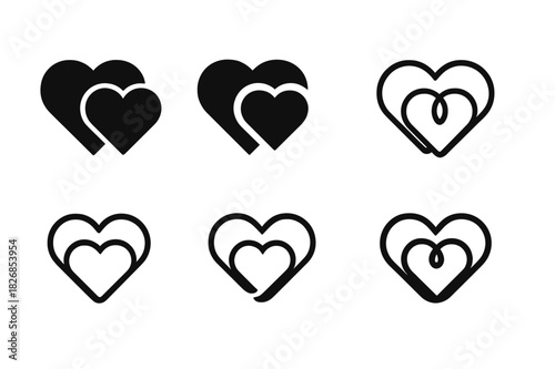 Trust Icon Variations. Trust and loyalty in friendships. Icon set. Set Logo of trust and loyalty: interlocking hearts. harmonious logo variations of the same