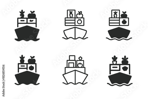 Agricultural Trade Icons. Trade in agricultural products and commodities. Icon set. Set Logo of trade in agricultural products and commodities: global grain