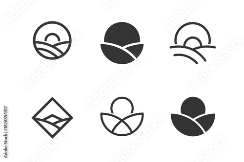 Expanse Logo Variations. Expanse. Icon set. Set Logo of Expanse: abstract open landscape. harmonious logo variations of the same emblematic concept, each with