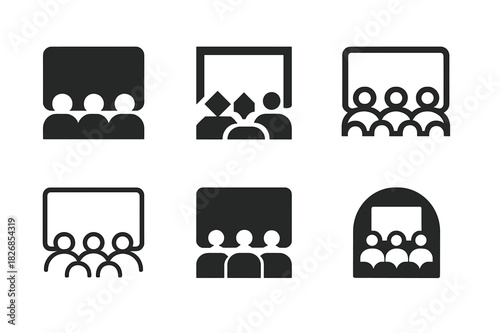 Film Festival Logos. Film festivals. Icon set. Set Logo of film festival: audience in theater silhouette. harmonious logo variations of the same emblematic