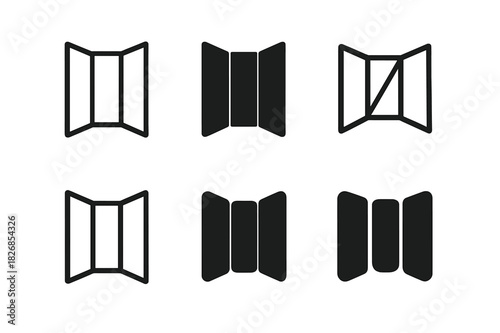 Folding Screen Icons. Folding Screen. Icon set. Set Logo of Folding Screen: Bi-fold Panel. harmonious logo variations of the same emblematic concept (Abstract
