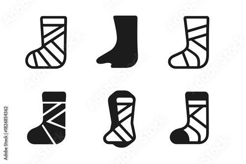 Wounded Victim Logos. Wounded Victims. Icon set. Set Logo of Wounded Victims: Leg Cast. harmonious logo variations of the same emblematic concept (Stylized