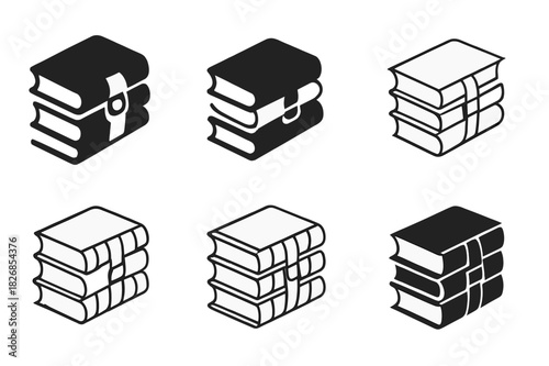 Historic Bookbinding Icons. Historic bookbinding process. Icon set. Set Logo of historic bookbinding process: antique bound book stack. harmonious logo