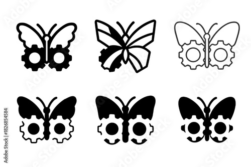 Butterfly Gear Transformation. Managing organizational change and transformation. Icon set. Set Logo of managing organizational change and transformation: