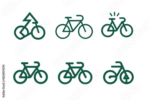 Bicycle Logo Icons. Sustainable living tips. Icon set. Set Logo of bicycle. harmonious logo variations of the same emblematic concept (Abstract geometric,