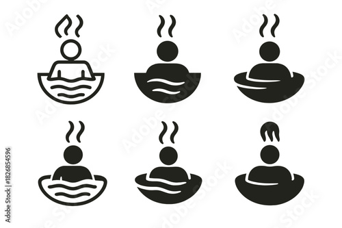 Wellness Spa Icons. Wellness tourism and spa retreats. Icon set. Set Logo of wellness tourism and spa retreats: hot spring symbol. harmonious logo variations