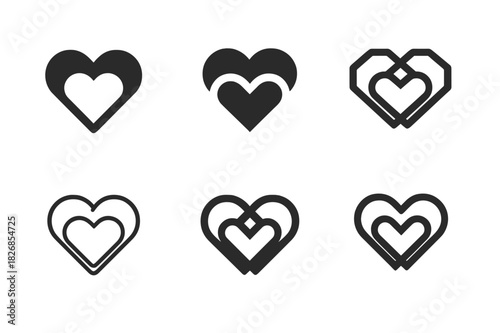 Trust Icon Variations. Trust and loyalty in friendships. Icon set. Set Logo of trust and loyalty: interlocking hearts. harmonious logo variations of the same