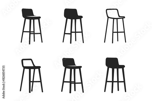 Modern Stool Icons. A pair of sleek modern stools for a kitchen island or bar. Icon set. Set Logo of modern stools: contemporary high stool design. harmonious