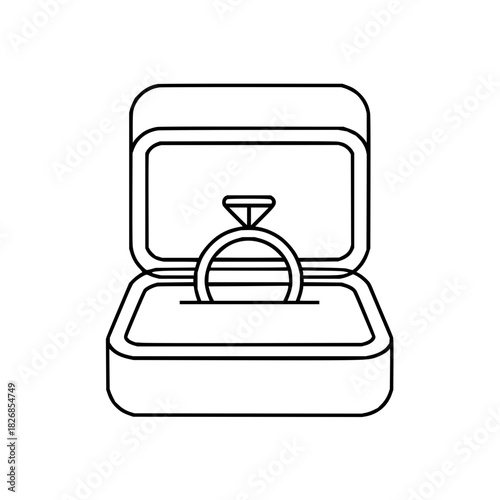 Outline icon of engagement ring in open jewelry box