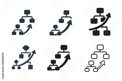 Organizational Change Logos. Guiding organizations through organizational change and transformation. Icon set. Set Logo of organizational change: Evolving