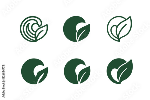 Nature-Inspired Logo Set. Nature?s Beauty as a Source of Creativity. Icon set. Set Logo of Nature?s Beauty as a Source of Creativity: wave merging into leaf.