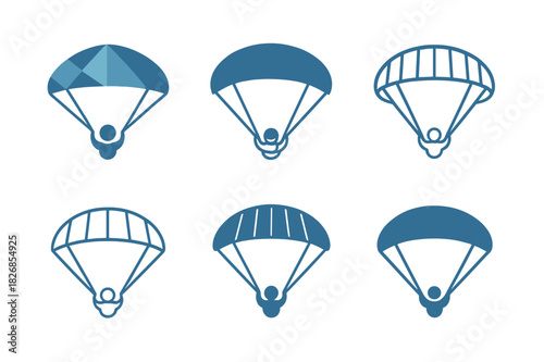 Paragliding Icon Set. Paragliding. Icon set. Set Logo of Paragliding: bird?s-eye glider view. harmonious logo variations of the same emblematic concept, each