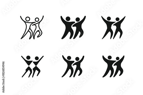 Dance Logo Variations. Dance group performances and ensembles. Icon set. Set Logo of dance group: synchronized dancer silhouettes. harmonious logo variations