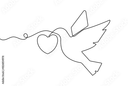 Love shape continuous one line art in clean minimalist outline vector illustration valentine’s day
