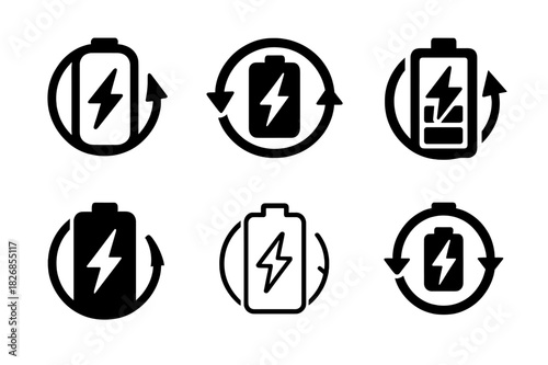 Work-Life Balance Icons. Work-life balance and managing burnout. Icon set. Set Logo of work-life balance: Battery icon with recharge symbol. harmonious logo