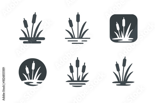 Wetlands Icon Set. Wetlands. Icon set. Set Logo of wetlands: marsh ecosystem scene. harmonious logo variations of the same emblematic concept, each with