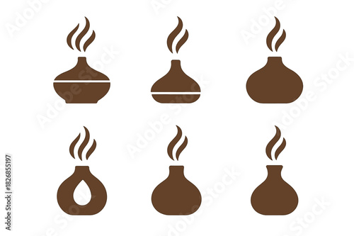 Aromatherapy Icon Set. Aromatherapy. Icon set. Set Logo of aromatherapy: relaxing mist icon. harmonious logo variations of the same emblematic concept, each