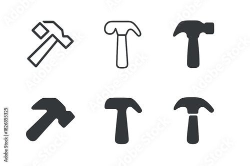 Tool Icon Set. Tooling and Equipment. Icon set. Set Logo of Tooling and Equipment: Hammer. harmonious logo variations of the same emblematic concept (Abstract