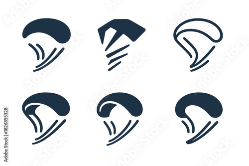 Paragliding Logo Variations. Paragliding. Icon set. Set Logo of Paragliding: abstract air current lines. harmonious logo variations of the same emblematic
