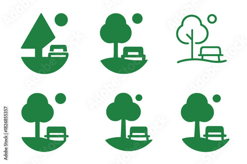 Park Logo Variations. Park. Icon set. Set Logo of park: nature and leisure symbol. harmonious logo variations of the same emblematic concept, each with