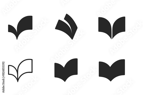 Book Page Logo Variety. Book pages turning. Icon set. Set Logo of Book pages turning: Pages in motion arc. harmonious logo variations of the same emblematic