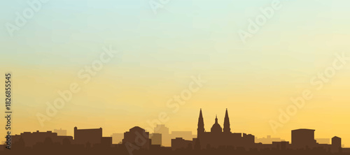 Panoramic poster of the city skyline with misty background buildings, hills sunrise, sunset and clouds of GUADALAJARA, MEXICO
