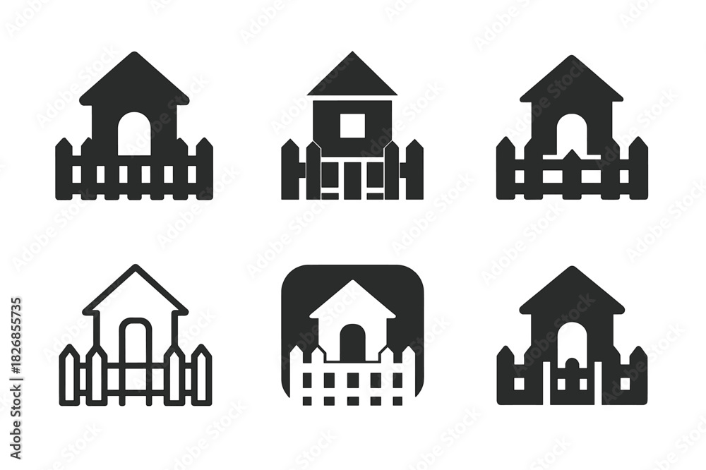 Fototapeta premium Playhouse Logo Variations. Outdoor playhouse. Icon set. Set Logo of outdoor playhouse: fenced play area. harmonious logo variations of the same emblematic