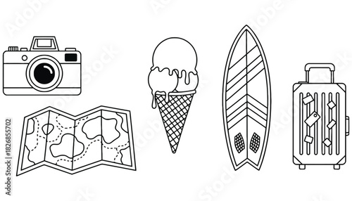 Summer vacation icons travel and tourism themed vector graphic