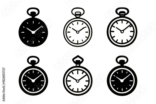 Timeless Logo Elegance. Timeless elegance. Icon set. Set Logo of timeless elegance: vintage pocket watch. harmonious logo variations of the same emblematic