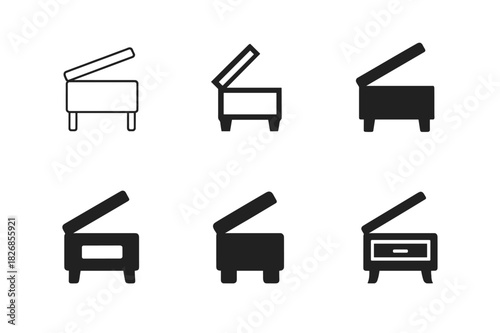 Unique Home Logo Set. Unique home organization systems. Icon set. Set Logo of Unique home organization systems: hidden storage bench. harmonious logo
