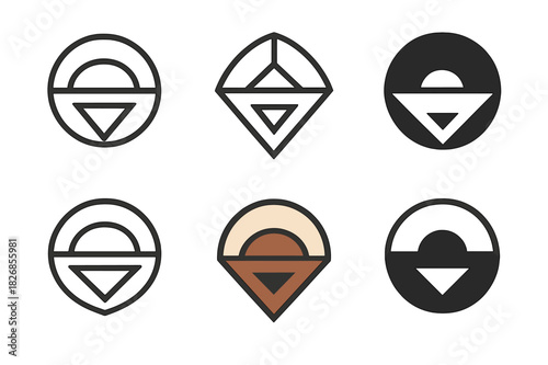 Geological Survey Logos. Lithosphere. Icon set. Set Logo of geological survey tools. harmonious logo variations of the same emblematic concept (Symmetrical