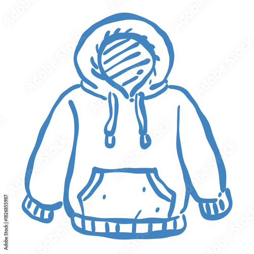 Cozy winter hoodie line art doodle comfy seasonal clothing illustration for cute christmas clipart projects