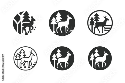 Biodiversity Loss Icons. Biodiversity loss. Icon set. Set Logo of biodiversity loss: fading animal silhouettes within forest circle. harmonious logo variations