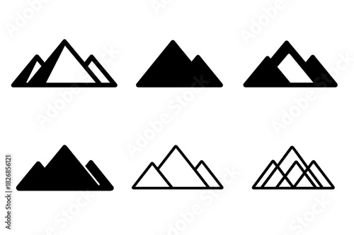 Pyramids Logo Variations. Famous archeological discoveries and their significance. Icon set. Set Logo of the Great Pyramids of Giza: three monumental