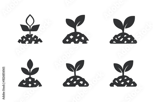 Soil Regeneration Icons. Soil regeneration techniques. Icon set. Set Logo of soil regeneration techniques: composting. harmonious logo variations of the same