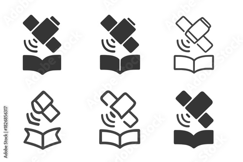 Remote Learning Icons. Remote education access. Icon set. Set Logo of Remote education access: Satellite and book. harmonious logo variations of the same