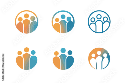 Age-Inclusive Logo Set. Age-Inclusive Marketing. Icon set. Set Logo of Age-Inclusive Marketing: group circle showing youth to senior in gradient motion.