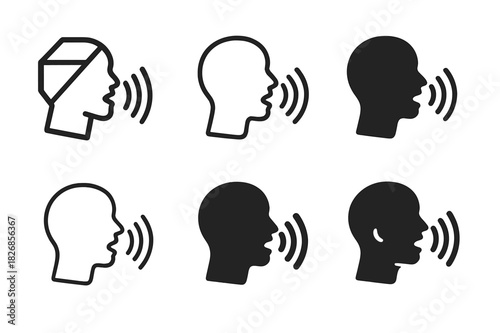 Singing Technique Logos. Singing and voice modulation techniques. Icon set. Set Logo of Singing and voice modulation techniques: human head with stylized