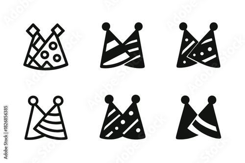 Party Hats Icon Set. party hats. Icon set. Set Logo of party hats: twin hats crossed. harmonious logo variations of the same emblematic concept, each with
