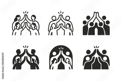 Fitness Challenge Logos. A group of friends doing a fitness challenge together, encouraging each other. Icon set. Set Logo of a fitness challenge: people