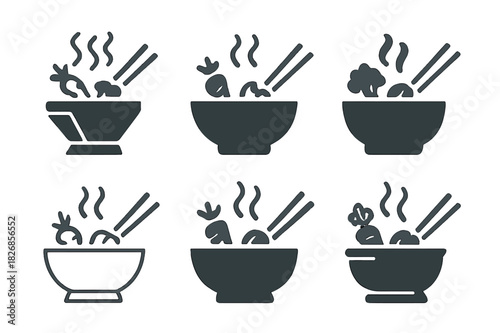 Hot Pot Logo Collection. Preparing a hot pot or fondue for a social meal with friends. Icon set. Set Logo of Preparing a hot pot or fondue for a social meal