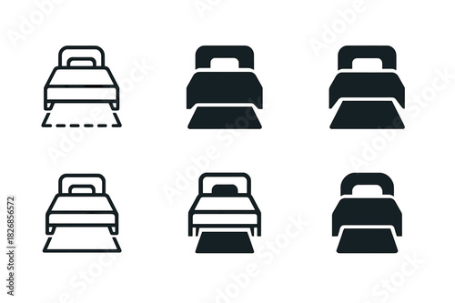 Rug Logo Variations. Rug Under Bed. Icon set. Set Logo of Rug Under Bed: Tucked Corners. harmonious logo variations of the same emblematic concept (Minimal