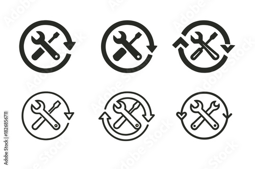 Circular Economy Icons. Circular economy and waste reduction initiatives. Icon set. Set Logo of circular economy: compost bin. harmonious logo variations of