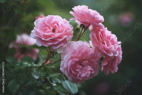 Soft Pink Roses Blooming in a Serene Garden During the Warm Afternoon Light